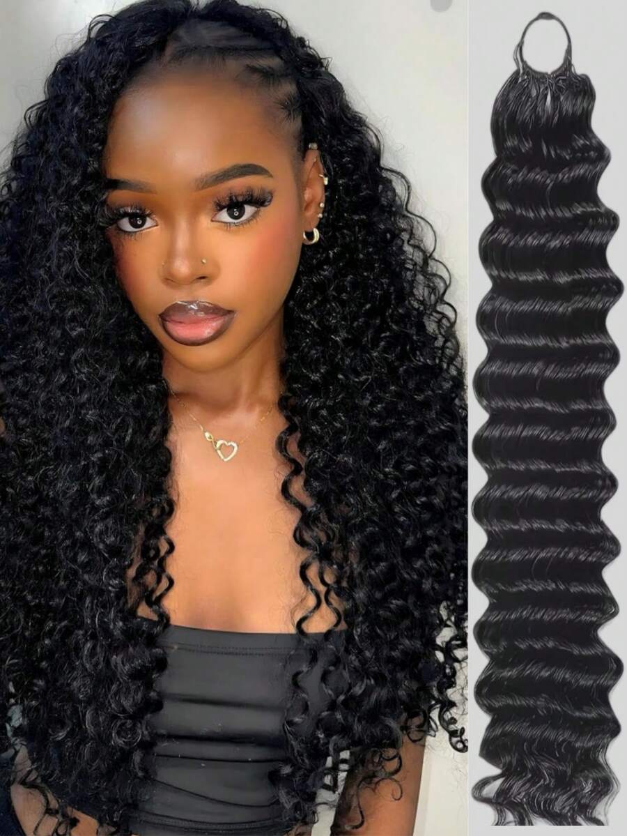 Human Crochet Hair For Women Deep Wave Crochet Human Hair Bundles 50g Pre-Separated Feather Crochet Human Hair Natural Black Deep Curly Wave Invisible Crochet Human Hair Extensions - Natural Black - Xem 1