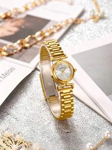REBIRTH 1 chiếc đồng hồ đeo tay nữ thanh lịch bằng thép không gỉ, máy quartz, thích hợp để đeo hàng ngày. - Vàng - Xem 5