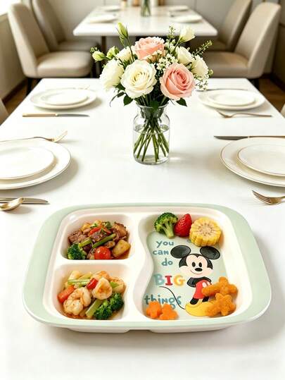  1 chiếc đĩa 3 ngăn hình hoạt hình dễ thương Disney, chịu nhiệt và chống vỡ, bộ đồ ăn bằng melamine, đĩa chia ngăn sáng tạo dùng trong gia đình, phù hợp cho cả thức ăn nóng và lạnh, đĩa tiệc tái sử dụng, an toàn với máy rửa chén, đĩa đựng đồ ăn nhẹ và trái cây, món quà lý tưởng cho sinh nhật, tựu trường, đám cưới, ngày lễ.