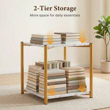 2-Tier Multifunctional Square Coffee Table, Reinforced Metal Double-Layer Design, Indoor & Outdoor Side Table, Modern Minimalist Accent Table For Living Room, Bedroom And Balcony - White - View 5