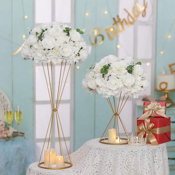 Gold Iron Flower Stand Decor, European Luxury Wedding Aisle Flower Arch, High & Low Metal Flower Vase, Party/Banquet/Home Desktop Decoration