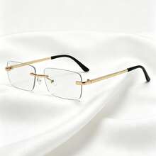 Fashionable Small Square Frame Glasses, Frameless Personalized Versatile For Daily Wear, Suitable For Travel, Party, Driving, Casual, All Seasons - Multicolor - View 6