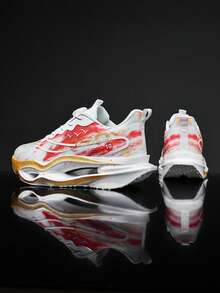 Women's Spring/Summer New Breathable Mesh Gradient Rotating Button Running Shoes, Outdoor Fashion Non-Slip Casual Sports Sneakers - Red - View 4