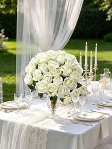 3PCS Artificial Rose Bouquet For Spring And Autumn Weddings Valentine's Day/Mother's Day/Father's Day/Holiday Birthdays/Party Accessories/Weddings/Room/Home/Kitchen/Bedroom/Living Room/Dining Table Decoration/Bridal Bouquet/Outdoor Garden Decoration - White - View 7