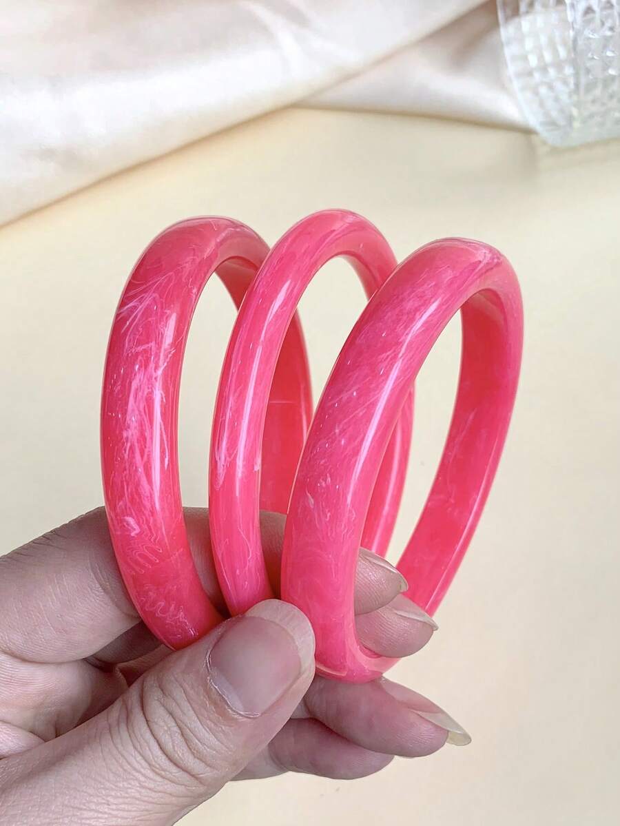 3件裝優雅復古壓克力手鍊，時尚極簡設計，適合休閒穿搭，女款