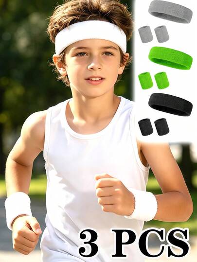Set de 3 piezas de muñequera y diadema deportivas, diseño unisex, disponible en varios colores