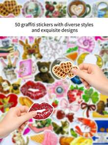 Conjunto de 50 adesivos estéticos à prova d'água inspirados no Pinterest, ideais para garrafas de água, skates, geladeiras, guitarras, cadernos, laptops, celulares, desktops, paredes, capas de celular, álbuns de recortes, decoração de quartos, volta às aulas, decoração de casa, festas de aniversário e presentes de Natal. - 50 unidades - Ver 7