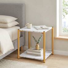 2-Tier Multifunctional Square Coffee Table, Reinforced Metal Double-Layer Design, Indoor & Outdoor Side Table, Modern Minimalist Accent Table For Living Room, Bedroom And Balcony - White - View 3