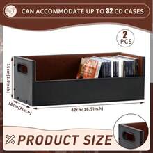 CroBlissful - Juego de 2 cajas de almacenamiento de CD de piel soportes para CD estantes de películas organizador de cinta de casete con asas de transporte para estuches de películas DVD discos - como en la imagen - Ver 3