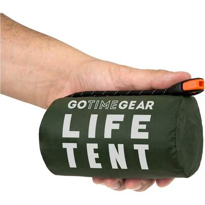 Go Gear Survival Life Tent • 2 Person Mylar Emergency Shelter Tube Tent + Paracord • All-Weather Camping, Hiking, & Survival Kits • Includes Emergency Whistle