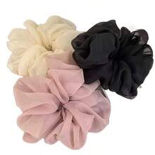 1pc French Mesh Big Scrunchie, High-End Hair Tie For Ponytail, Chiffon Extra Large Hair Scrunchie - Beige - View 5