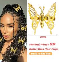 12 chiếc kẹp tóc hình bướm 3D, màu bạc ánh kim, cánh có thể cử động, phong cách retro thập niên 90, phù hợp cho phụ nữ và bé gái, dùng trong các lễ hội và tiệc tùng. - Vàng - Xem 2