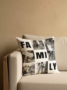 1pc Customized Double-Sided Photo & Text Printed Throw Pillow Cover, Suitable As Gift For Mother's Day, Father's Day, Thanksgiving, Teacher's Day, Etc. - Black and White - View 3