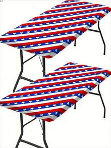 1pc, Independence Day Outdoor Tablecloth, Memorial Day Star-Shaped Design Tablecloth, Table Cover, Polyester Elastic Edge - Perfect For Camping, Picnics, And Garden Parties, Vibrant Colors, Outdoor Tablecloth, Picnic Accessory, Suitable For Indoor - B - View 3