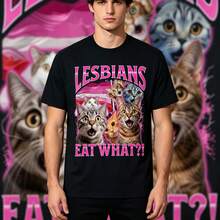 Lesbians Eat What Funny Cat Rude Gay Pride BTQ T Shirt - 黑色 - 查看 2