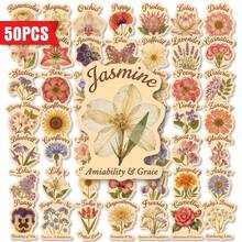 50 PIEZAS Pegatinas de flores estilo vintage, set de ilustraciones florales antiguas, pegatinas para scrapbooking, diario, a prueba de agua, paquete de pegatinas estéticas de plantas para portátil, botella de agua, funda de teléfono, estilo herbario Cottagecore, manualidades DIY, decoración, diseños únicos surtidos como regalo - Plantas retro - Ver 1