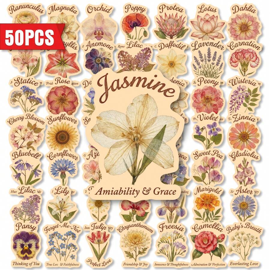 50 PIEZAS Pegatinas de flores estilo vintage, set de ilustraciones florales antiguas, pegatinas para scrapbooking, diario, a prueba de agua, paquete de pegatinas estéticas de plantas para portátil, botella de agua, funda de teléfono, estilo herbario Cottagecore, manualidades DIY, decoración, diseños únicos surtidos como regalo - Plantas retro - Ver 1
