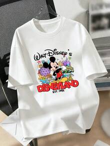 Men's Walt Disney's Disneyland Mickey Mouse Graphic Crew Neck T-Shirt, Casual Short Sleeve Tee, Retro Theme Park Print, Loose Fit Daily Wear Basic Top For Men - 白色 - 查看 3