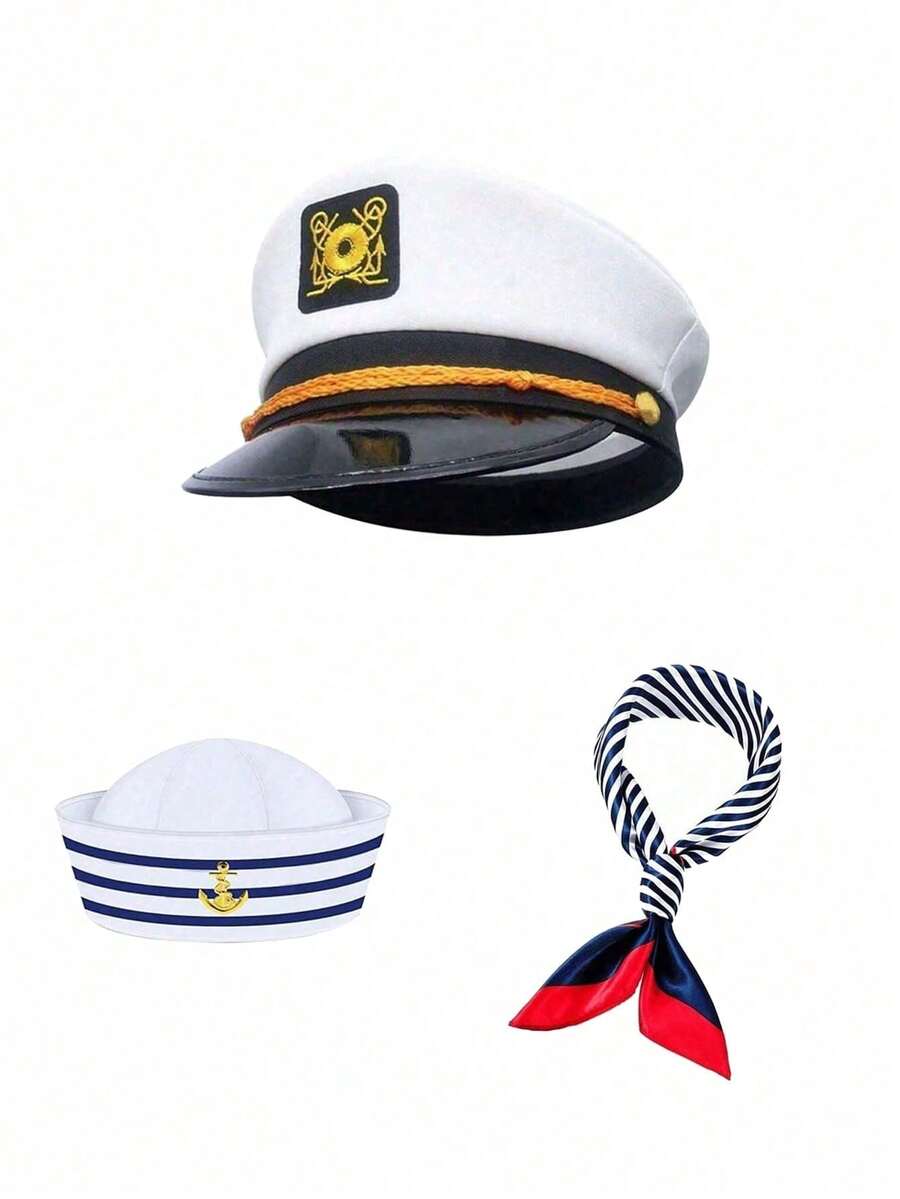 Men's Hat Combination Outfit Accessories Set Hat Scarf Necktie Combination Cosplay Anime Outfit Set Navy Style Outfit Event Costume Daily Wear Matching Party Gathering Holiday Costume - Multicolor 3 - View 1