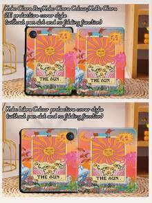 Kingsung 太陽塔羅牌豹紋拼貼圖案平板保護殼，相容 iPad 9.7/10.2/10.5/10.9/12.9/Pro 11、第 10 代、Air 8 (M4) 2026 (11/13 吋)，相容 Galaxy Tab S6 Lite 10.4 吋，相容 Kindle Paperwhite 第 12 代 2024、Kindle 第 11 代 2022，提供柔軟防震保護，支援智慧支架/自動喚醒/睡眠 - 彩色 - 查看 10