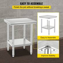 VEVOR Stainless Steel Prep Table, 24 X 24 X 31 Inch, 700 Lbs Load Capacity, Heavy Duty Metal Worktable With 3 Adjustable Height Levels, Commercial Workstation For Kitchen Garage Restaurant Backyard - 24 X 24 X 31 Inch, 700 Lbs - View 6
