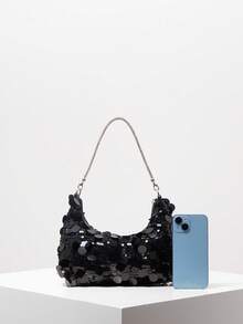 Sequin Decor Women's Shoulder Bag, Elegant Ladies' Handbag Suitable For Evening Party, Wedding, Gift - Black - View 3
