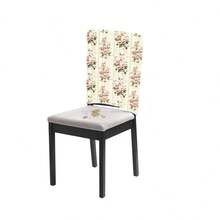 1pc/4pcs/6pcs/10pcs Mint Green Striped Pink Rose Print Short Plush Chair Cover, Removable Short Plush Fabric Chair Slipcover, Chair Back Protector, Dining Chair Decor Cover, Suitable For All Seasons, Holiday Decor, For Dining Room, Living Room, Home Chair Protection, With Back Protection, Applicable To Dining Room, Office, Living Room, Hotel And Home Decor - Multicolor - View 3