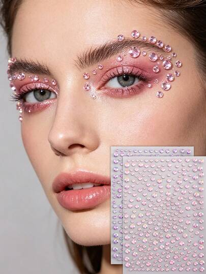 2 Tờ Miếng Dán Đá Pha Lê Hình Tròn Màu Hồng Pastel và Ánh Kim, Tự Dính Không Cần Keo, Đá Quý Lấp Lánh, Phong Cách Y2K Quyến Rũ, Phụ Kiện Trang Điểm Lễ Hội Rave