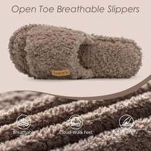 Adjustable Open - Toe Women's Slippers Cozy Fuzzy Memory Foam Indoor Outdoor Non - Slip Cute Ladies Sandals Gifts For Women Mom Bridesmaid White - 棕色 - 查看 6
