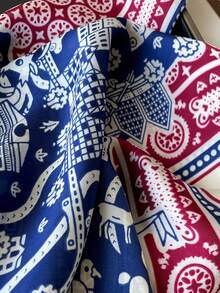 1pc Faux Silk Printed Square Scarf Headband Fashionable Multifunctional Small Scarf Suitable For Daily Use - Red and Blue - View 4