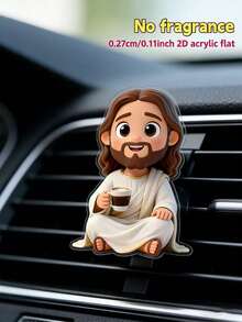 1pc Funny Jesus Holding Coffee Cup Car Air Vent Clip, 2D Acrylic Jesus Figurine Car Interior Decor, Creative Jesus Holding Coffee Cup Car Ornament, Unique 2D Religious Decoration, Suitable Gift For Religious Believer Drivers, Neutral Cute Car Accessory, Funny Birthday Gift For Christian Friends And Coffee Lovers - One Size Fits All - View 6