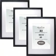 Boxed Picture Frames Set Of 3 With Acid Free Mount For A2, Colour Available: WHITE, BLACK, NATURE WOOD, BLACK/WHITE 2TONE, WOOD/WHITE 2TONE - [white] - View 9