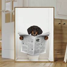 1pc Canvas Wall Art, Framed Wall Decor, Funny Dachshund Reading Newspaper On Toilet Art Poster, Humorous "Daily Dog" Bathroom Wall Art, Modern, Quirky, Humorous Bathroom Decor, Suitable For Master Bathroom, Guest Bathroom, Powder Room, Half Bath, Kids Bathroom, Apartment And Dorm. - Bathroom Art - View 9