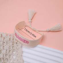 1pc SUMMER Bohemian Vacation Style Handmade Woven Bracelet, Festival Gift, Party, Beach, Travel Wear, Boho Hand Rope - Beige - View 5
