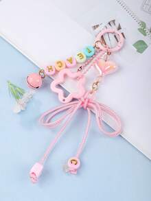 1 pieza Llavero multicolor de cuerda trenzada dulce, con cuentas de letras, decoración de dije iridiscente y campana, broche colorido, lindo accesorio para bolso de mujer - Multicolor - Ver 5