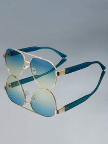 New Retro Double-Bridge Metal Unisex Fashion Glasses, Suitable For Street Style, Runway, Travel, Casual Daily Wear, Parties, Meetings, And Unique Personalized - Multicolor - View 1