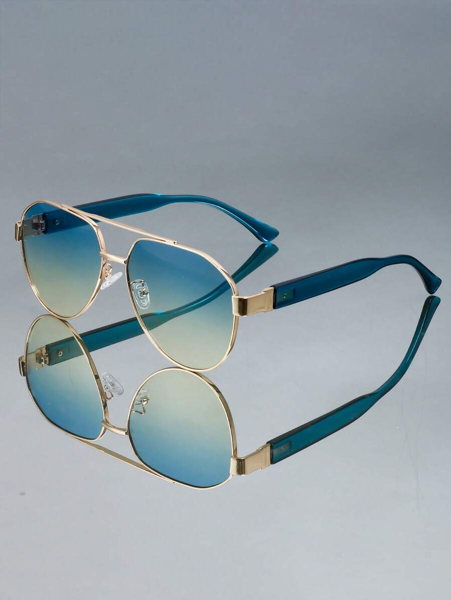 New Retro Double-Bridge Metal Unisex Fashion Glasses, Suitable For Street Style, Runway, Travel, Casual Daily Wear, Parties, Meetings, And Unique Personalized - Multicolor - View 1