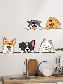5pcs/Set Modern Style Animal Wall Stickers, Funny Smiling Peeking Dog Wall Decals, Self-Adhesive Glass And Wall Window Stickers, Suitable For Bedroom, Bathroom And Car Window Decoration, Home Decor, Pet Theme Decoration, Whimsical Animal Design - D - View 3