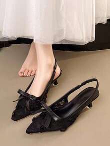 Giày sandal quai ngang hở gót bằng lưới thanh lịch, kiểu dáng đa năng dành cho bé gái, mũi nhọn, gót thấp. - màu đen - Xem 3