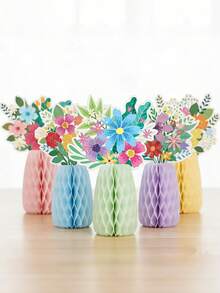 3pcs Spring Wildflower Party Decor, Wildflower Honeycomb Center Decor Suitable For Tabletop, Wildflower Birthday, Spring Theme Party Decor, Garden, Baby Shower, Mother's Day, Spring Tea Party, Indoor Outdoor Home Decor - A - View 2