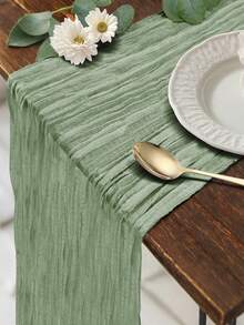 1pc Sage Green Cheesecloth Table Runner, 9.84ft (3m) Farmhouse Sheer Tablecloth 35 X 118 Inches (90 X 300cm) Boho Style Runner, Suitable For Wedding Bride Baby Shower Birthday Party Dining Table Decor - Grass Green - View 12