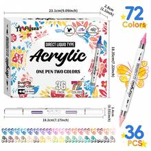 Ensemble de stylos marqueurs acryliques Flysea à double pointe et double couleur, disponible en 24/48/72/96/120/168 couleurs. Encre liquide à flux lisse avec une couverture puissante, des couleurs vives, imperméable et résistante à la décoloration. Convient pour le dessin DIY sur plusieurs matériaux. Outil d'art professionnel pour les étudiants en art, les artisans et les illustrateurs. - Multicolore - Voir 16