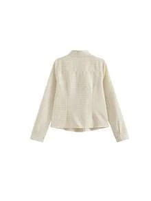Autumn Waist-Cinching Striped Long Sleeve Shirt Tops - Apricot - View 5