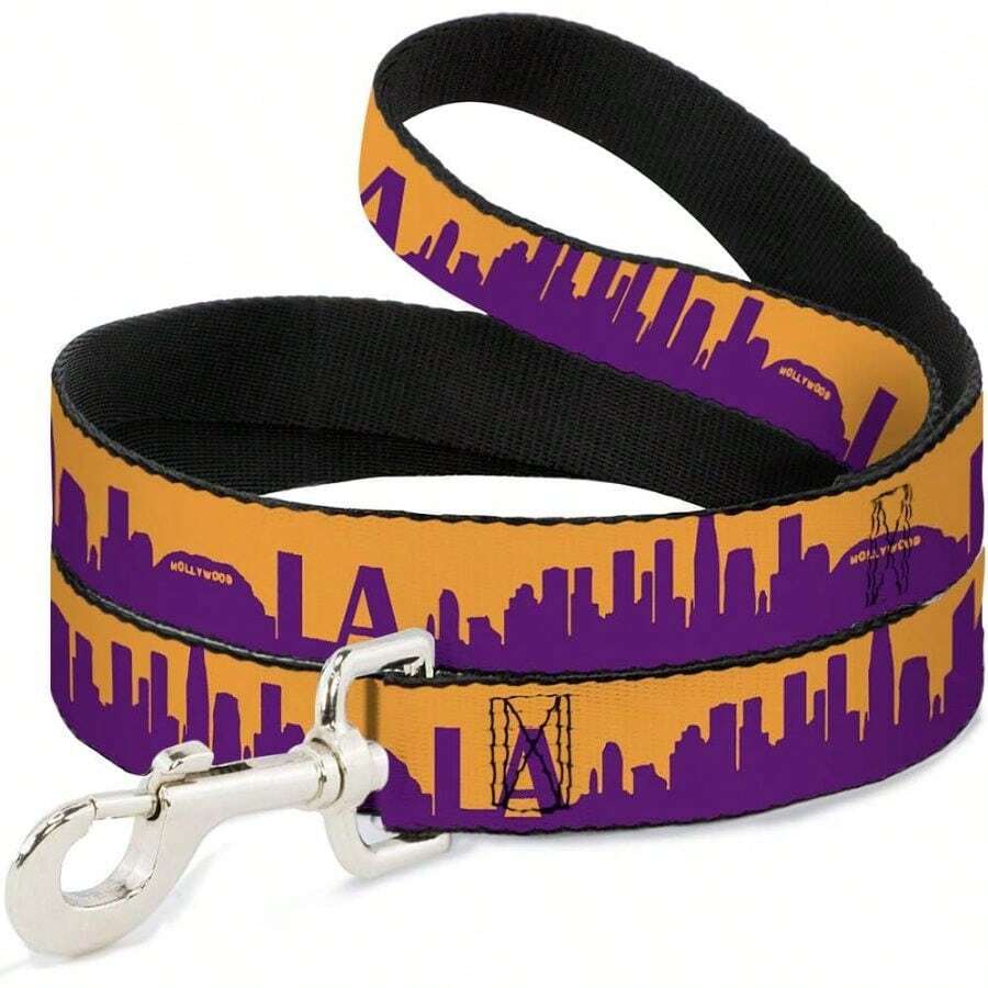DL-W31286-N Narrow 0.5 Los Angeles Solid Skyline Gold/Purple Dog Leash, 4' - 4 Feet Long - 1/2" Wide - View 1
