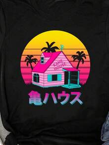 Camiseta do anime Kame House, camiseta do Mestre Kame do mangá, Kuririn, camiseta japonesa - Preto - Ver 5