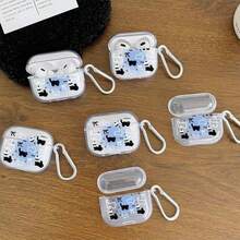 Ốp tai nghe trong suốt in hình mèo đen và thỏ, kèm móc khóa, tương thích với Apple 1/2/3/Pro/Pro 2 - Nhiều màu - Xem 6