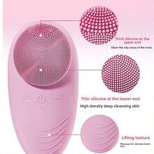 Portable Electric Silicone Facial Cleanser With Waterproof Vibration Massage Function, 5 Modes, Deep Skin Exfoliating Facial Brush. - Hồng - Xem 9