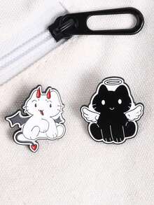 一套天使恶魔黑白猫珐琅徽章，卡通动物胸针，可爱小猫饰品，送朋友的礼物 - 彩色 - 查看 10