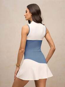 Activina Women's Contrast Color Collar Sleeveless Casual Fitness Sports Dress Golf Skirt Set Women's Golf Skort Top Set Golf Tennis Dress Women S Tennis Skirt Set Female Golf Attire Seksi Chic Brown White Color Ralphlauren Brown Tennis Dress Collared Athletic Dress Golfing Dress Women Sets 2in1 - màu nâu - Xem 9