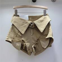 Women's Plus Size Denim Mini Shorts With Distressed Rips And Medium Stretch, Casual Summer Grunge Style - Màu xanh lam - Xem 3